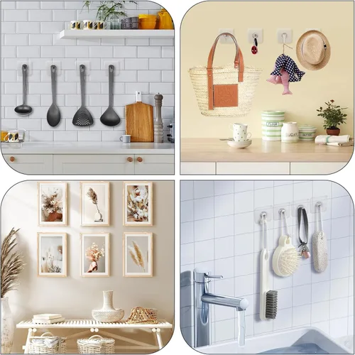 Miniatura 7 de 20 ganchos adhesivos de pared (17 libras máximo), ganchos de fotos sin clavos, ganchos de pared sin clavos, colgador de marcos de fotos para cocina