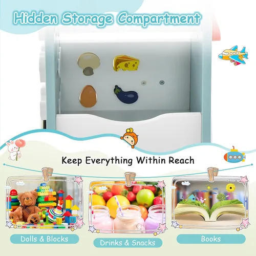 Miniatura 5 de HONEY JOY Andador de empuje para bebés, centro de actividades de madera 6 en 1 con clasificador de formas y pizarra, desarrolla habilidades motoras