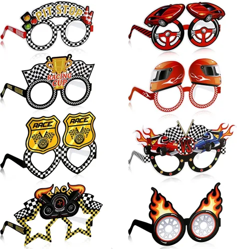 Eersida 24 lentes de sol de carreras con temática de autos de carreras, accesorios para fotos, suministros y recuerdos para fiestas de carreras