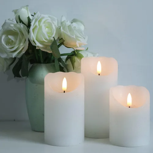 Miniatura 5 de Eldnacele Velas parpadeantes sin llama con temporizador remoto, mecha 3D de cera real, funciona con pilas, velas blancas con control remoto, juego