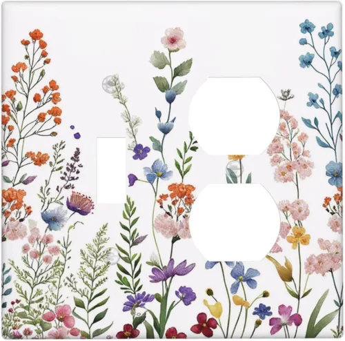 Miniatura 51 de Cubiertas de Interruptor de Luz Artísticas de Cuádruple Palanca con Hojas Tropicales Florales Boho, Flores Bohemias Decorativas Botánicas, Placas