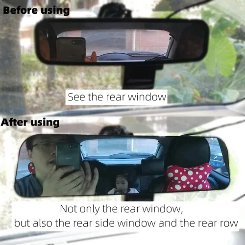 Miniatura 7 de Espejo retrovisor, espejo HD antirreflejo de 9.56 pulgadas, espejo retrovisor universal para interior del automóvil con ventosa ajustable y diseño