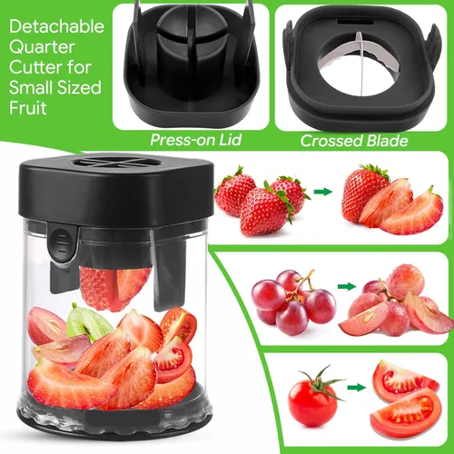 Miniatura 4 de Cortador de frutas pequeño, cortador creativo de fresas y uvas, haciendo rápidamente ensalada de frutas y verduras (negro)