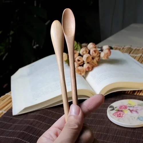 Miniatura 3 de Meiyahome - Cuchara helada de 8.3 in, cuchara ovalada de madera de 8 pulgadas, cuchara elíptica, cuchara agitadora de madera maciza, mango redondo