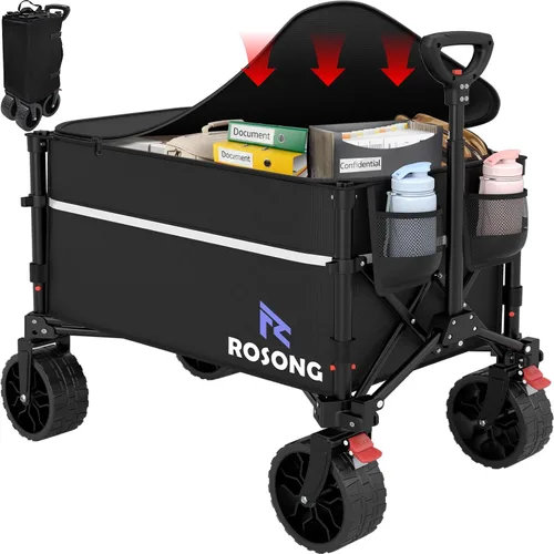 Miniatura 13 de ROSONG Carro Plegable con Ruedas Plegable - Carros Utilitarios Resistentes Plegables para Comestibles, Deportes, Jardín, Compras, Camping