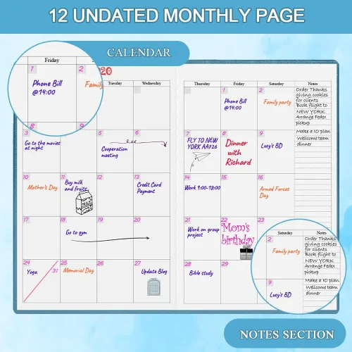 Miniatura 2 de Agenda sin fecha para cualquier año, planificador semanal y mensual y diario para rastrear objetivos, perfecto para organizar tu vida diaria, 5.85 x