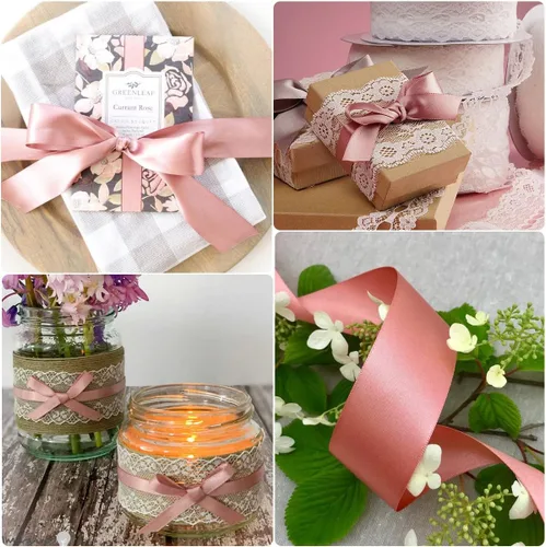 Miniatura 3 de Cinta de satén de oro rosa, 3/8 pulgadas x 25 yardas, cinta de tela rosa para envolver regalos, manualidades, boda, baby shower, fabricación