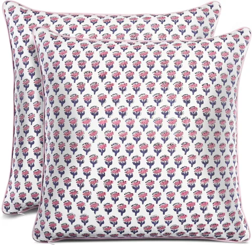 Miniatura 26 de CPC Fundas de Cojines Decorativos 100% Algodón 16x16 Pulgadas, Juego de 2 Cojines de Sofá con Estampado de Bloques Rosados, Lindas Almohadas