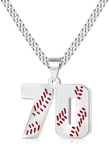 Miniatura 25 de Btysun Collares de béisbol de béisbol número 0-99 dijes de acero inoxidable para hombres, regalos de béisbol, papá, marido, regalo de Navidad
