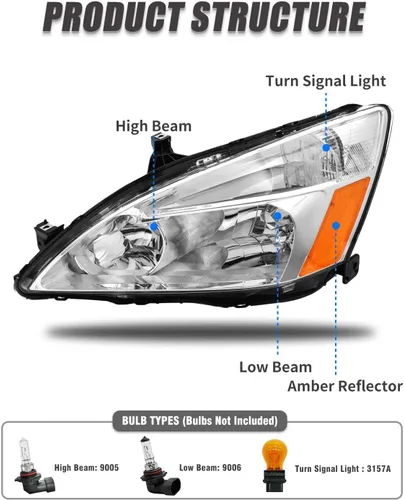 Miniatura 4 de Conjunto de faros delanteros Accord 2003 2004 2005 2006 2007 para Honda Accord 2003-2007 2/4dr lente transparente carcasa cromada con reflector