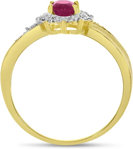 Miniatura 5 de Anillo de oro amarillo de 10 quilates con rubí ovalado y diamante
