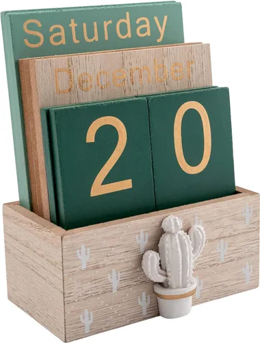 Notakia Calendario perpetuo, calendario de madera para oficina en casa, accesorios de escritorio, calendario vintage de bloques de madera (verde)