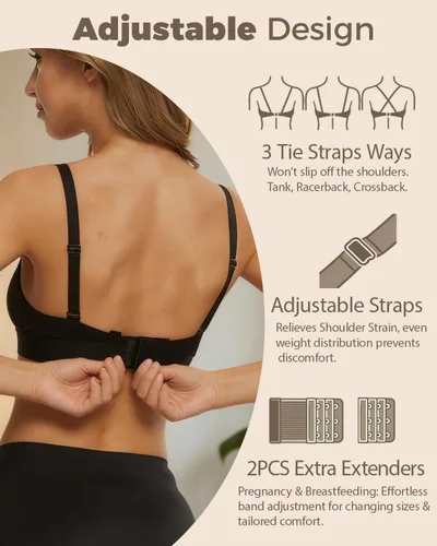 Miniatura 4 de Brasier de extracción manos libres, brasier de lactancia ajustable para lactancia, brasier cómodo con cuello en V que se adapta a todos