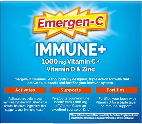 Miniatura 11 de Emergen-C Immune+ Polvo de apoyo inmunológico de triple acción, BetaVia (R), 1000 mg de vitamina C, vitaminas B, vitamina D y antioxidantes, súper