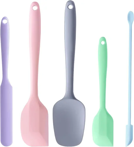 Juego de 5 espátulas de silicona multicolor, juego de espátulas de goma resistentes al calor, juego de utensilios de cocina de silicona apto para