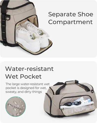 Miniatura 4 de Mochila de gimnasio para hombres, deportes y viajes de fin de semana, bolsa de viaje convertible 4 en 1 con compartimento para zapatos y bolsillo