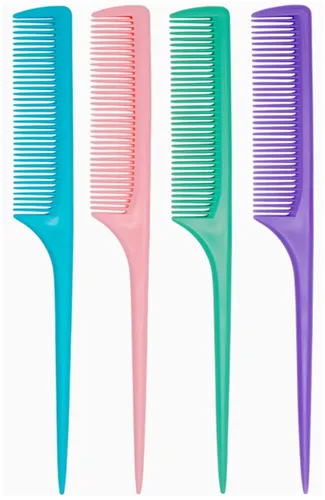 Miniatura 8 de Juego de 4 peines de cola de rata para mujer, peine de peinado de dientes finos con púa, peine antiestático resistente al calor, herramientas