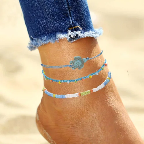 Miniatura 3 de Softones Tobilleras de cuerda boho para mujer, impermeables, ajustables, trenzadas, para mujer, tortuga, onda, cuentas, infinito, estrella de mar