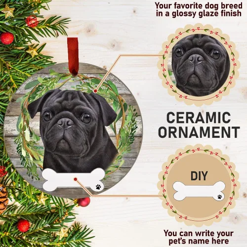 Miniatura 4 de E&S Imports - Adorno de pug negro – E&S Pets – Personalizable – Regalos para perros – Adorno redondo de cerámica con acabado esmaltado – Decoración
