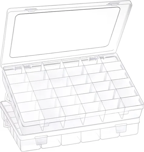 Miniatura 8 de 1 Paquete Caja Organizadora de Plástico Transparente con 36 Ranuras, Divisores Ajustables, Pequeños Organizadores de Manualidades y Almacenamiento
