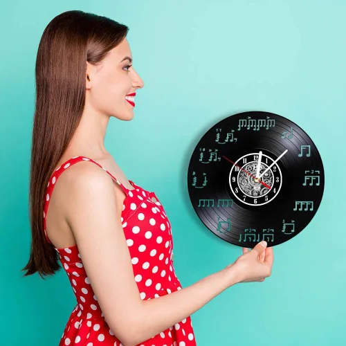 Miniatura 9 de The Geeky Days Notas de notación musical con iluminación LED brillante, reloj de pared hecho de disco de vinilo real, álbum de música, músico