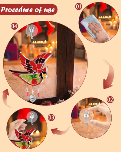 Miniatura 9 de KY&BOSAM Regalos para mamá, con texto en inglés "I Love You Mom", con diseño de cardenal, pintada a mano, para ventana, adorno colgante de viento
