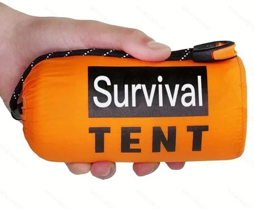 Tienda de supervivencia de emergencia naranja - Tienda de campaña de tubo para 2 personas con silbato de supervivencia y cuerda de paracaídas