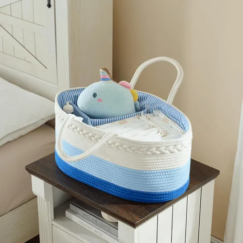 Miniatura 6 de luxury little Organizador de pañales, cesta grande de cuerda de algodón para bebé, organizador de cambiador para almacenamiento de pañales de bebé