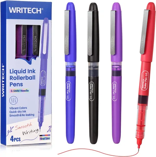 Miniatura 10 de WRITECH Bolígrafo de rodillo de tinta líquida, punta extrafina de 0.5mm, escritura suave, secado rápido, bolígrafos de rodillo de 8 colores surtidos