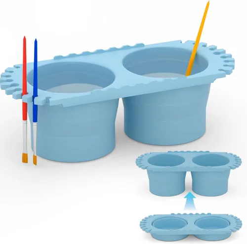 Jalopink Taza limpiadora de pinceles de pintura, taza de enjuague de limpieza de cepillo de silicona plegable con compartimentos de limpieza dobles