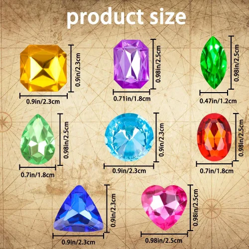 Miniatura 2 de Vellibring 180 piezas de juguetes de gemas del tesoro pirata, acrílico falso, gemas brillantes, juguetes coloridos de playa, joyas piratas, juguetes