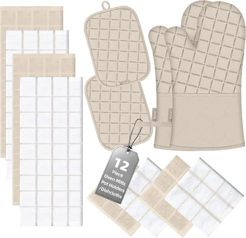 Miniatura 12 de Manoplas de horno para toallas de cocina y paños de cocina, juego de soportes para ollas, guantes de cocina, paños de cocina resistentes al calor
