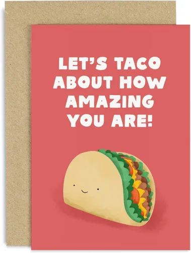 Old English Co. Linda tarjeta de felicitación para mujeres y hombres – Tarjeta de graduación «Taco About How Amazing You Are» para él y ella,