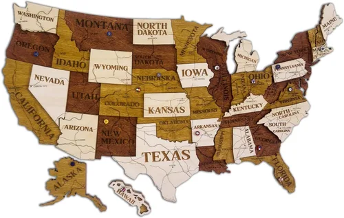 Miniatura 12 de Mapa de madera de EE. UU. lugares visitados - Mapa de madera de Estados Unidos con pines - Arte de pared decorativo 3D de rastreador de viajes