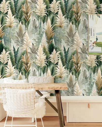 Miniatura 7 de Floralplus Papel tapiz removible de bosque bohemio para despegar y pegar, papel tapiz de hojas bohemias para dormitorio, baño, papel de contacto