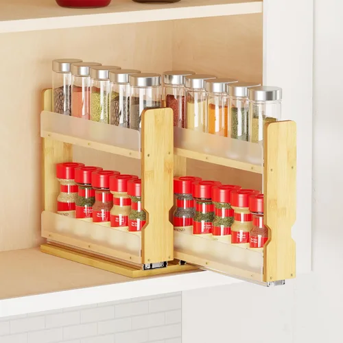 Miniatura 8 de SpaceAid - Organizador de especias extraíble de bambú para gabinete, organizador de condimentos deslizante y resistente para cocina y despensa