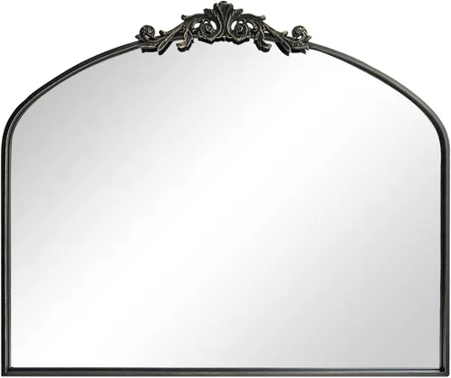 Miniatura 7 de OUSHUAI Espejo arqueado negro para pared, decoración de espejo barroco para chimenea, espejo de pared de latón, espejos ornamentados para entrada