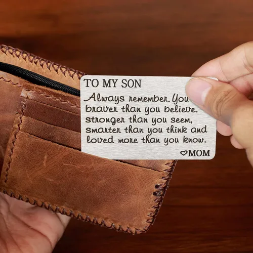 Miniatura 6 de PLwelth Tarjeta de identificación grabada con texto en inglés Mom de acero inoxidable para hombres, niños, adolescentes, con mensaje inspirador