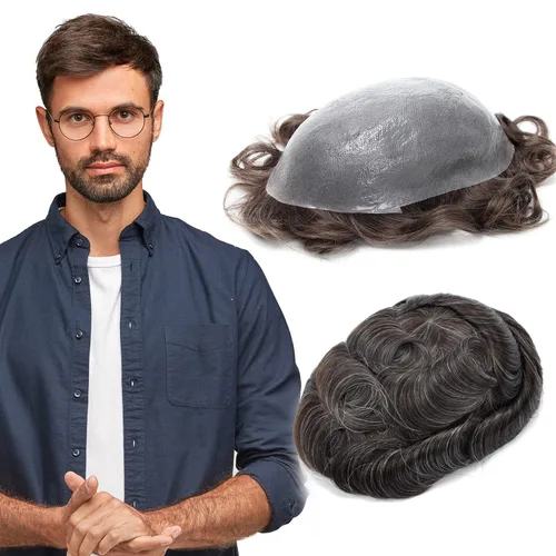 Miniatura 26 de GEXWORLDWIDE GEX 62 colores tupé para hombres 0.002 in piel ultra fina V-loop 8x10 pulgadas cabello humano conjunto gris densidad densidad densidad