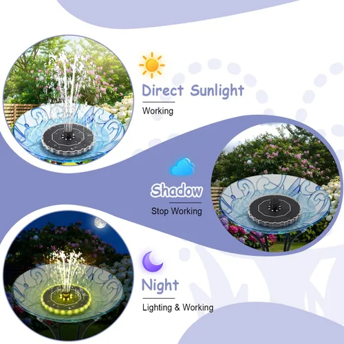 Miniatura 4 de Yzert Fuente solar de luces de anillo colorido, fuente de agua solar 2026 de 3.5 W con batería de 2000 mAh, bomba de fuente solar para baño