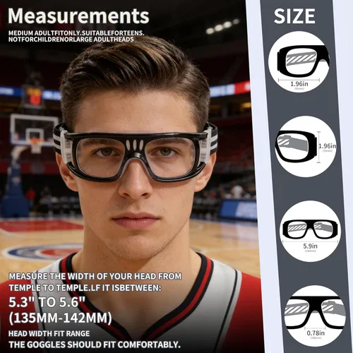 Miniatura 3 de N/A" Gafas deportivas para hombre, para raquetbol, baloncesto, fútbol, gafas protectoras, lentes de choque y colisión, reemplazables Marco negro