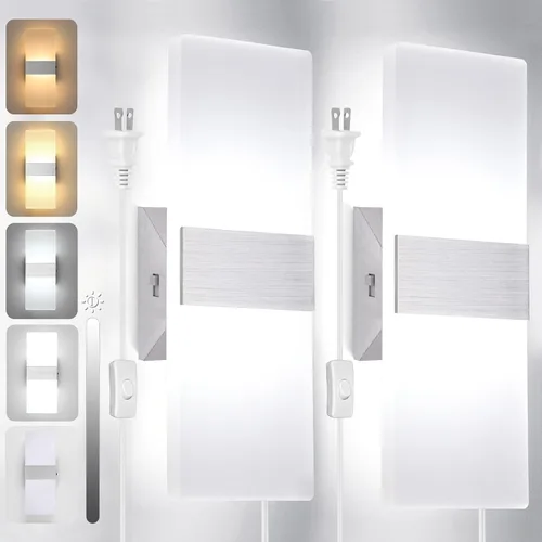 Miniatura 8 de TRLIFE Lámpara de pared LED moderna, ajustable 4 temperaturas de color 12W lámpara de pared moderna enchufe, luz de pared acrílica montada