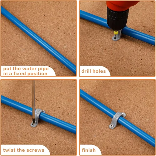 Miniatura 5 de Demissle Abrazadera de conducto de PVC, 2 correas de agujero, correa de conducto de plástico gris resistente, soporte de montaje con clip en U