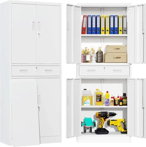 Miniatura 18 de BESFUR Armarios de almacenamiento de metal con estantes y puertas, armario de almacenamiento con cerradura de 36" de altura para oficina en casa
