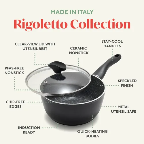 Miniatura 4 de Rigoletto - Juego de ollas y sartenes de 10 piezas, fabricado en Italia, superficie de cerámica en capas sin PFAS, inducción, lavavajillas