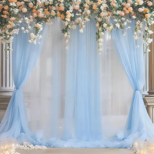 Miniatura 4 de Cortina de telón de fondo de tul azul bebé de 10 x 10 pies para fiestas, cortinas de fondo transparentes para bodas, baby shower, baby shower