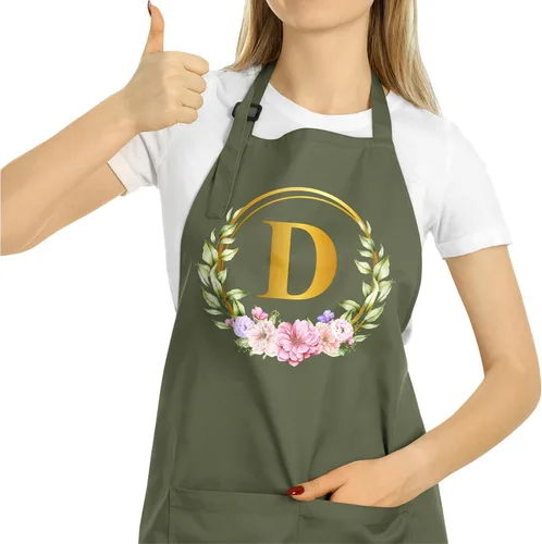 Miniatura 12 de ROKO CLOTHING Delantal de iniciales personalizadas con bolsillos, delantales de cocina personalizados para mujeres para hornear cocinar cuello