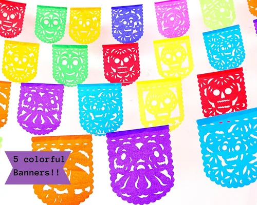 Miniatura 4 de Papel picado Dia de Los Muertos, Papel para Ofrendas, Altar y Otros Pequeños Espacios 5 Paquetes Tamaño Mini Ovalado Multicolor