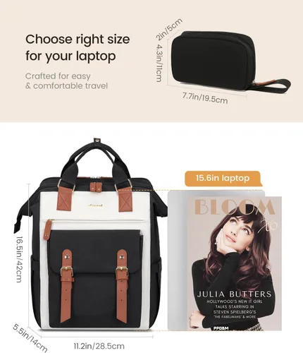 Miniatura 7 de Mochila para portátil para mujeres, mochila de trabajo, mochila de viaje, mochila de conmutador, mochilas escolares universitarias, 15,6 pulg.