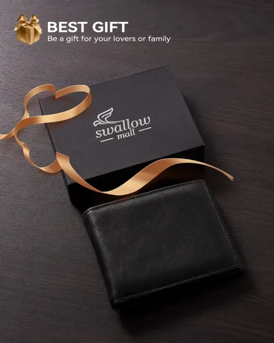 Miniatura 21 de Swallowmall Cartera de piel con bloqueo Rfid para hombre, billetera plegable con tarjeta extraíble, 2 ventanas para identificación, 10 ranuras